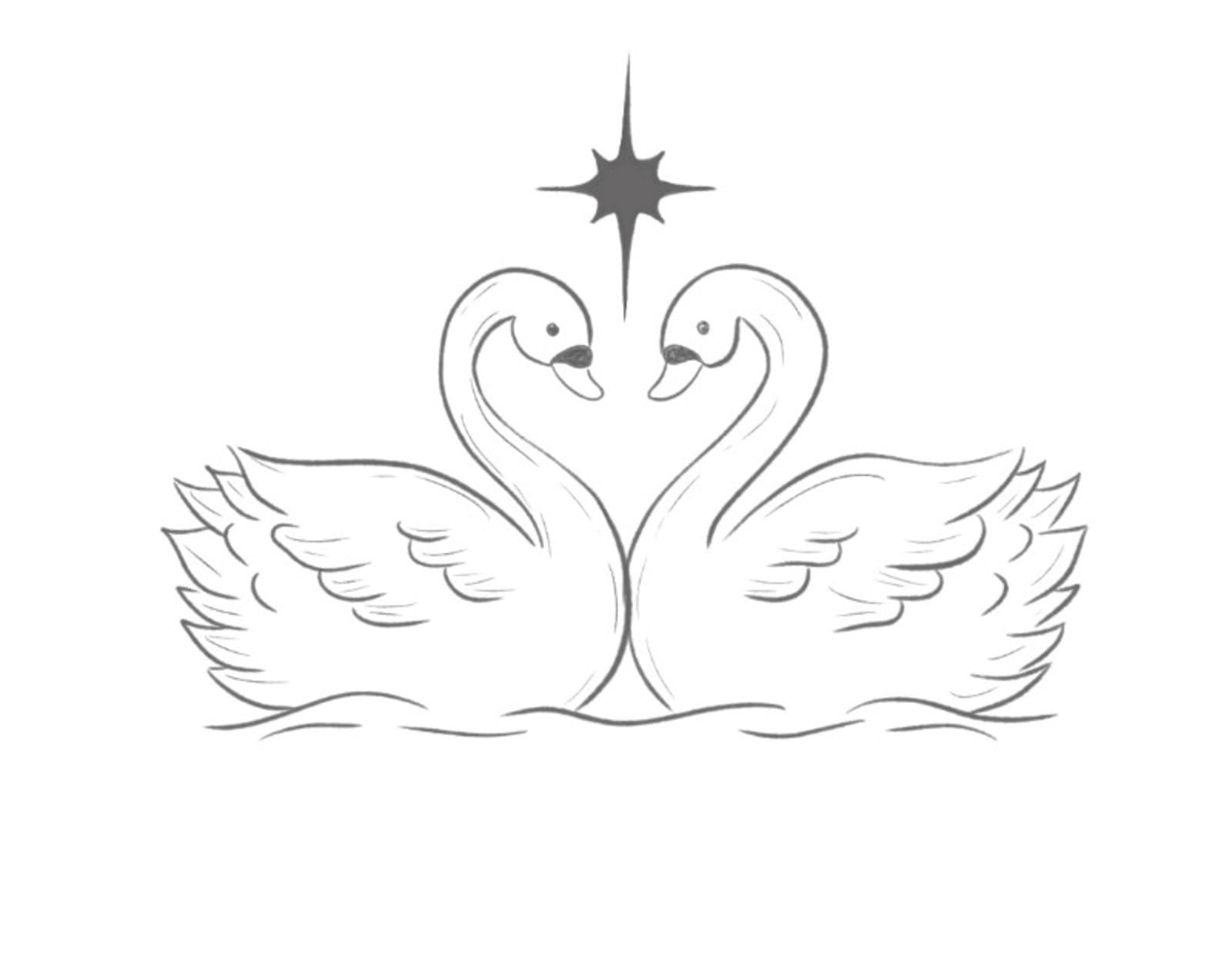 Flash design of two fine line swans facing each other